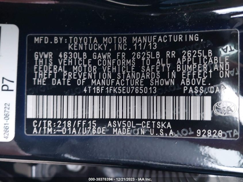 2014 TOYOTA CAMRY SE - 4T1BF1FK5EU765013
