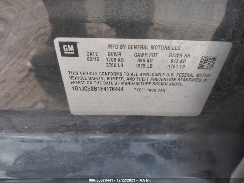 2015 CHEVROLET SONIC LT AUTO - 1G1JC5SB1F4176444