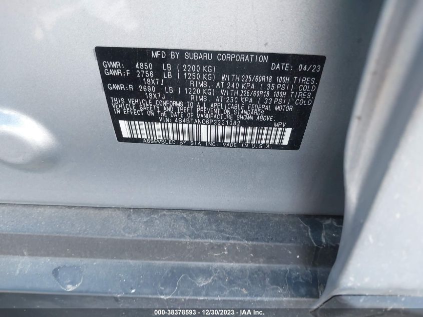 VIN 4S4BTANC6P3221082 2023 SUBARU OUTBACK LIMITED