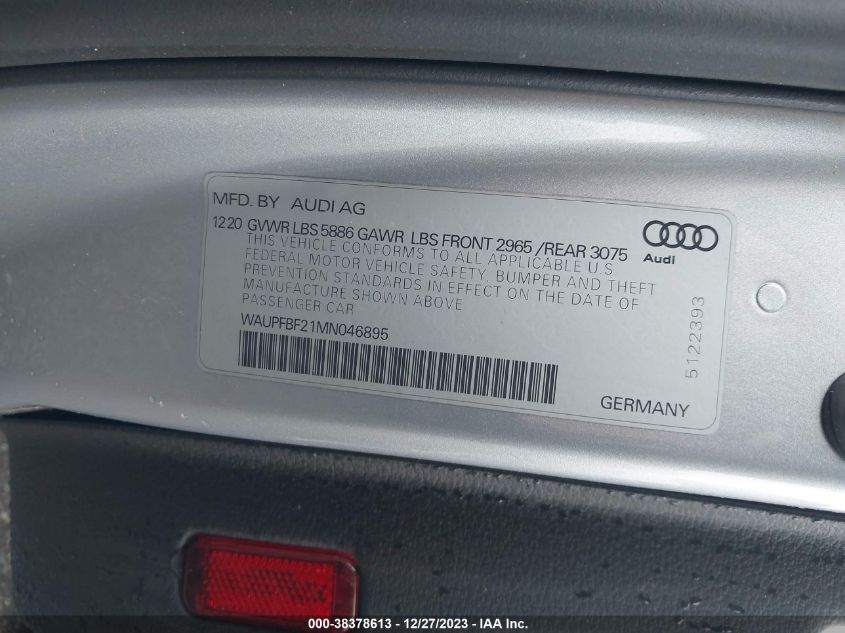 2021 AUDI S7 SPORTBACK PREMIUM PLUS TFSI QUATTRO TIPTRONIC - WAUPFBF21MN046895