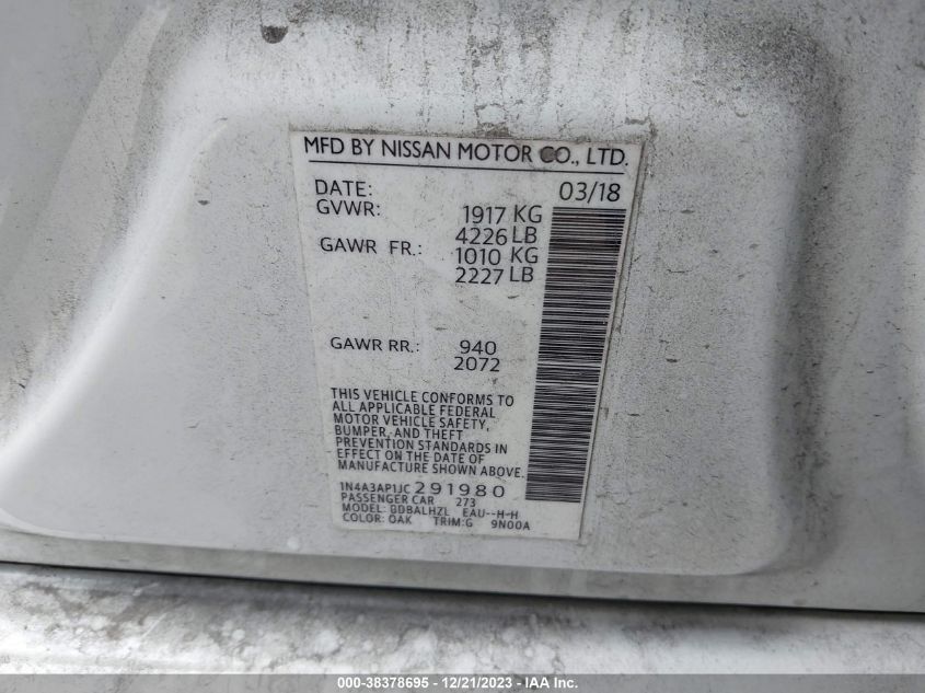 2018 NISSAN ALTIMA 2.5 SR - 1N4AL3AP1JC291980