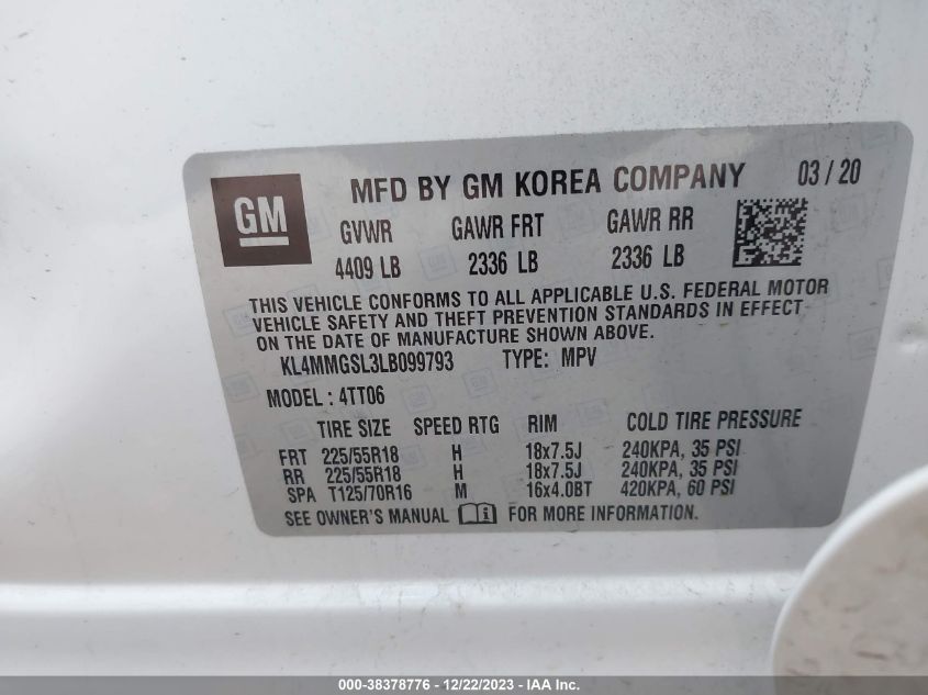 2020 BUICK ENCORE GX ESSENCE - KL4MMGSL3LB099793