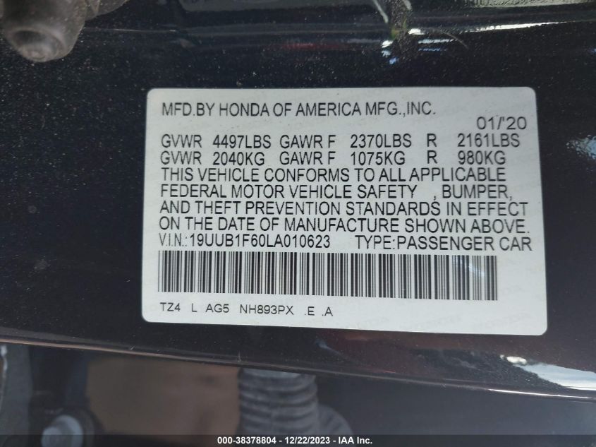 2020 ACURA TLX TECHNOLOGY/A-SPEC - 19UUB1F60LA010623