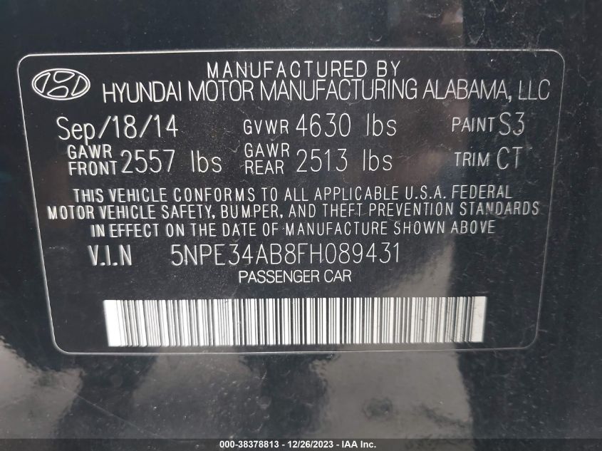 2015 HYUNDAI SONATA SPORT/LIMITED - 5NPE34AB8FH089431