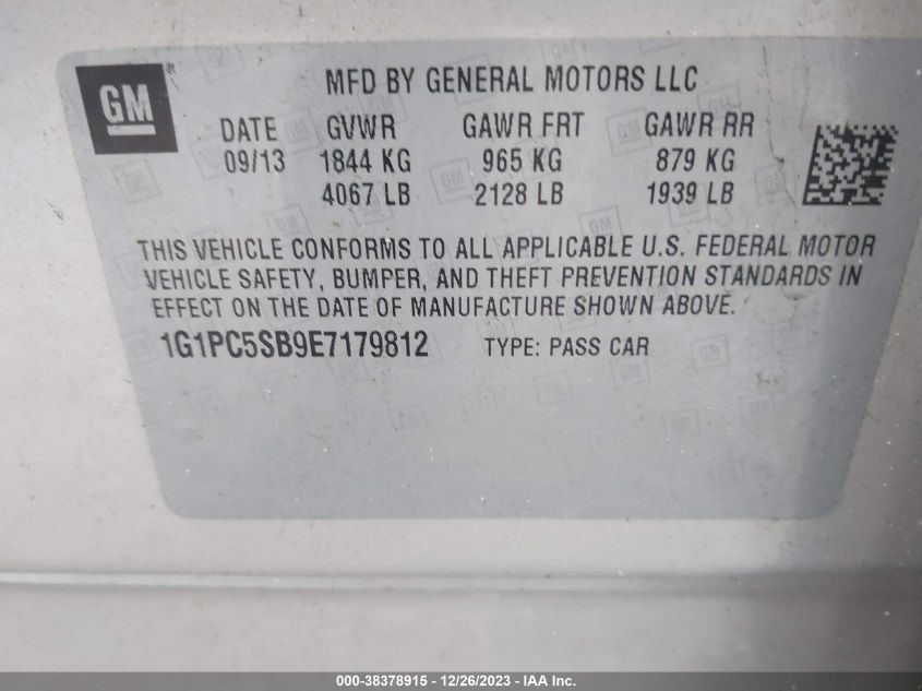 2014 CHEVROLET CRUZE 1LT AUTO - 1G1PC5SB9E7179812