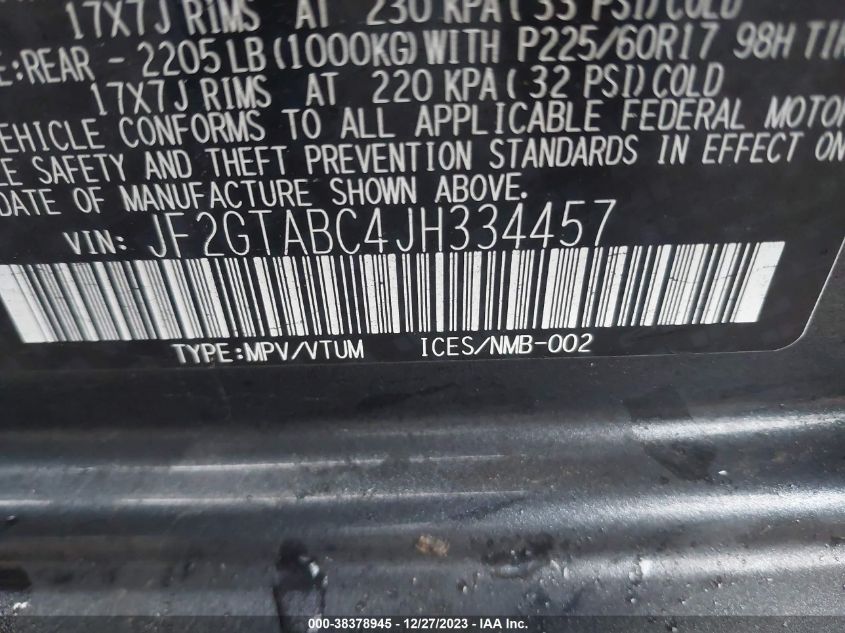 2018 SUBARU CROSSTREK PREMIUM - JF2GTABC4JH334457