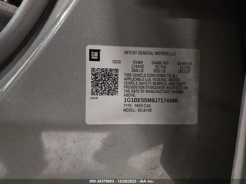 2018 CHEVROLET CRUZE LT AUTO - 1G1BE5SM8J7174486