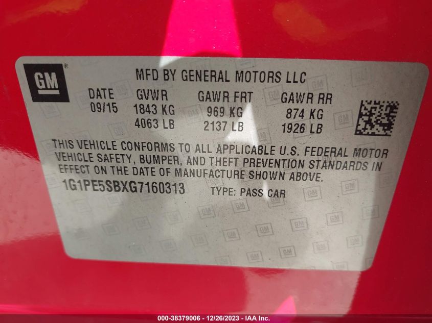 2016 CHEVROLET CRUZE LIMITED LT - 1G1PE5SBXG7160313