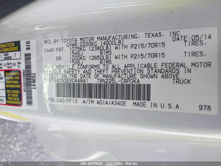 2014 TOYOTA TACOMA - 5TFTX4CN3EX044841
