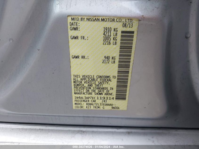 2014 NISSAN ALTIMA 2.5 SV - 1N4AL3AP7EC119314