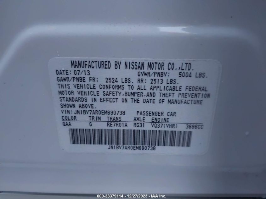 2014 INFINITI Q50 SPORT - JN1BV7AR0EM690738