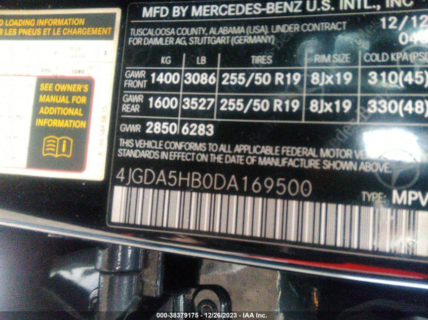 2013 MERCEDES-BENZ ML 350 4MATIC 4JGDA5HB0DA169500