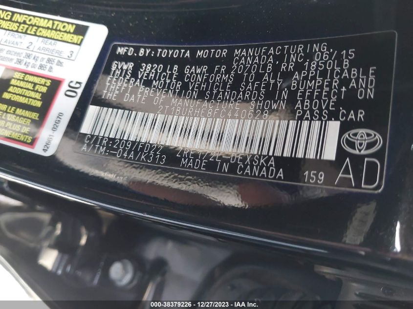 2015 TOYOTA COROLLA L/LE/LE PLS/PRM/S/S PLS - 2T1BURHE8FC440628