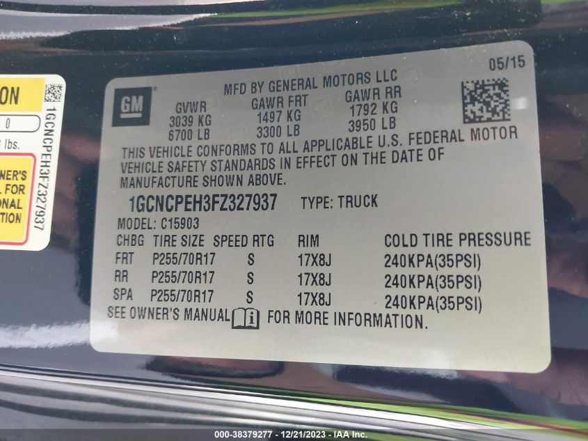 2015 CHEVROLET SILVERADO 1500 WT - 1GCNCPEH3FZ327937