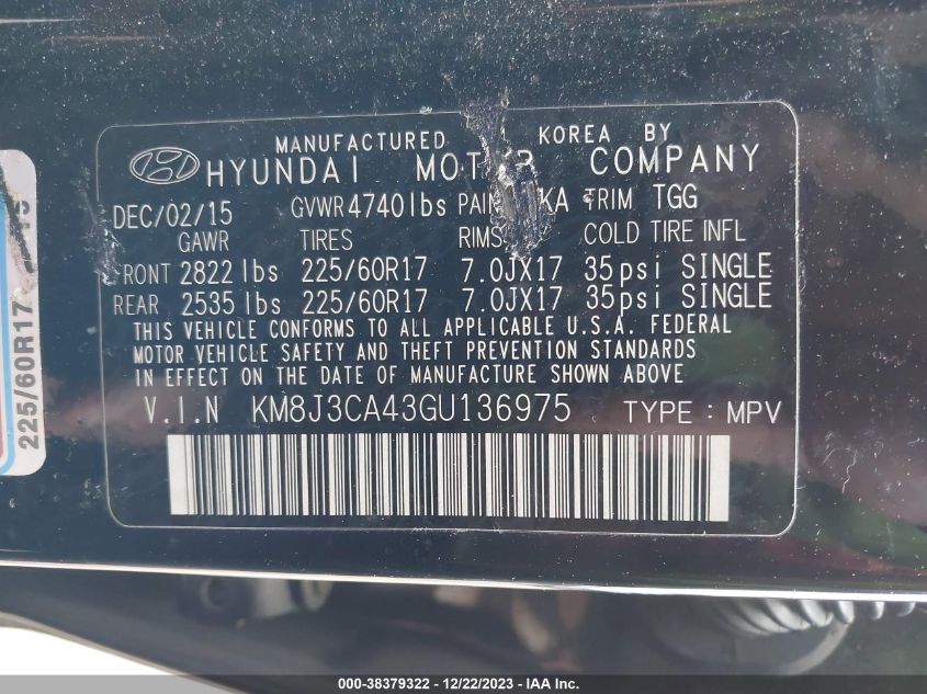 2016 HYUNDAI TUCSON SE - KM8J3CA43GU136975