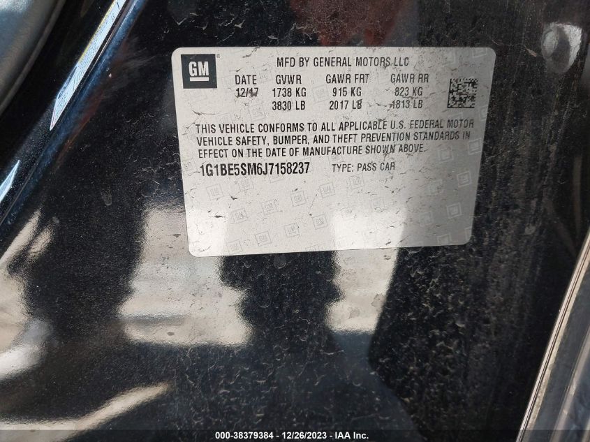 2018 CHEVROLET CRUZE LT - 1G1BE5SM6J7158237