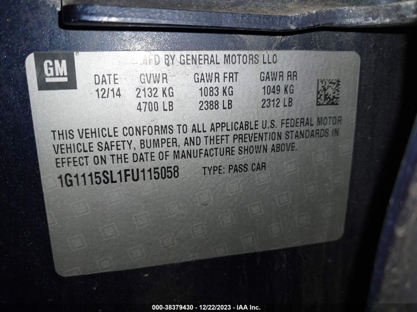 2015 CHEVROLET IMPALA LT - 1G1115SL1FU115058