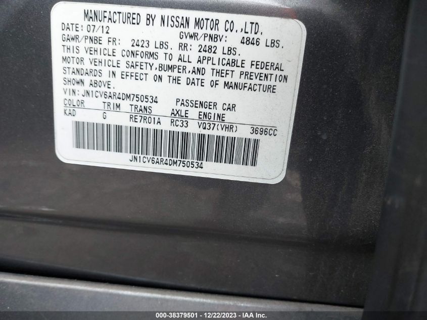 2013 INFINITI G37X - JN1CV6AR4DM750534
