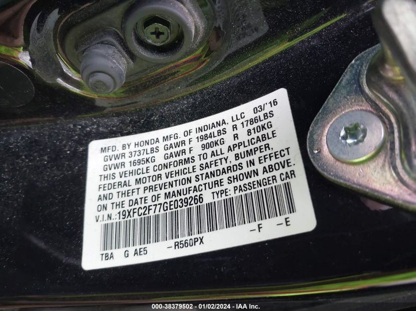 2016 HONDA CIVIC EX - 19XFC2F77GE039266