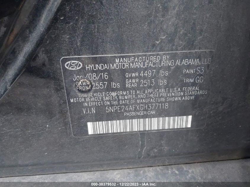 2016 HYUNDAI SONATA SE - 5NPE24AFXGH377118