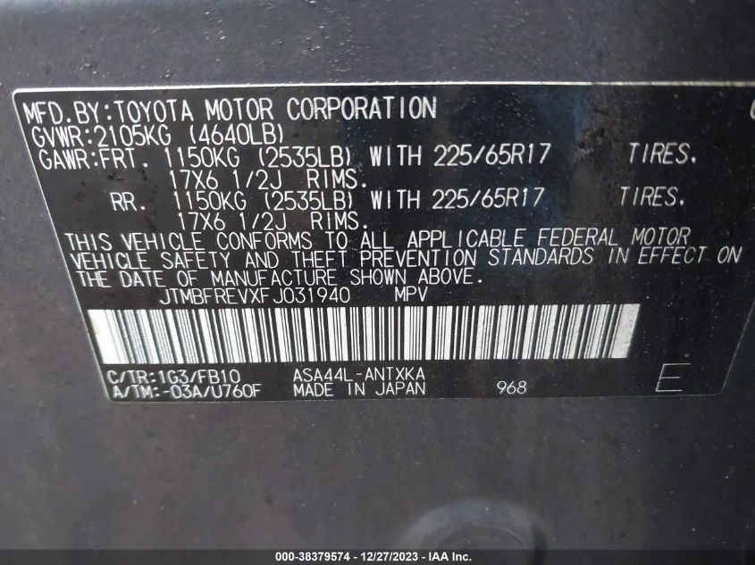 2015 TOYOTA RAV4 LE - JTMBFREVXFJ031940