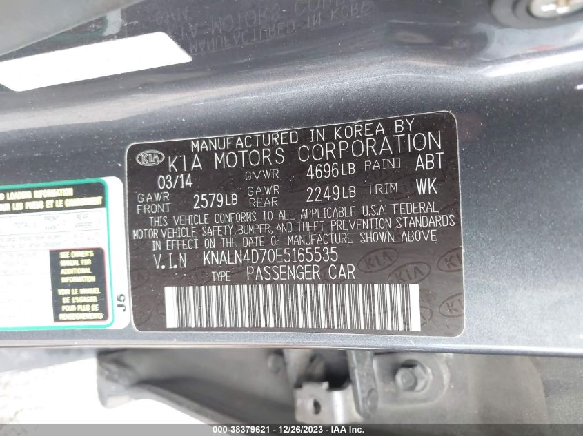 2014 KIA CADENZA PREMIUM KNALN4D70E5165535