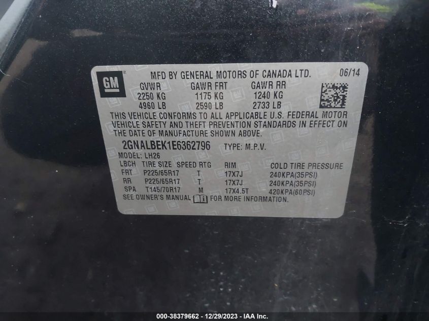 2014 CHEVROLET EQUINOX 1LT - 2GNALBEK1E6362796