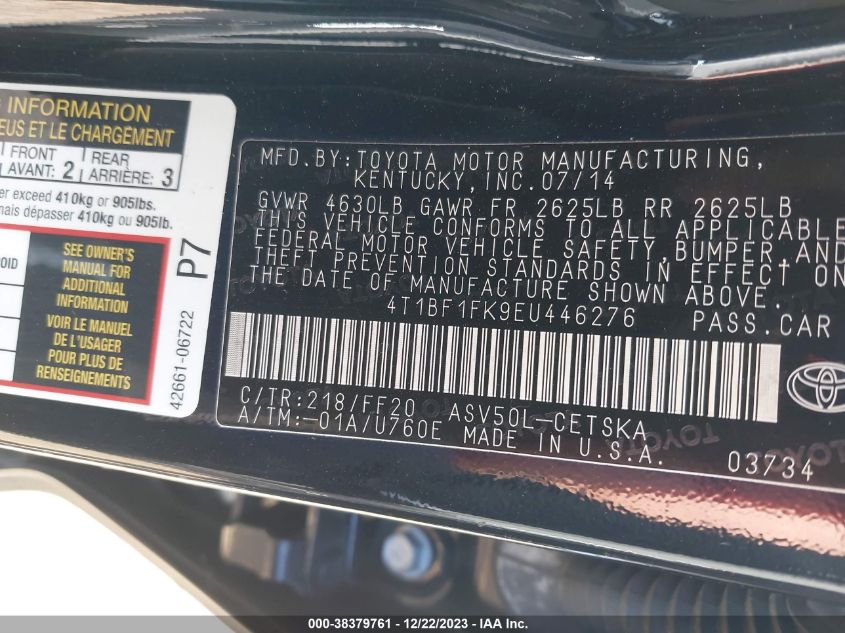 2014 TOYOTA CAMRY SE - 4T1BF1FK9EU446276