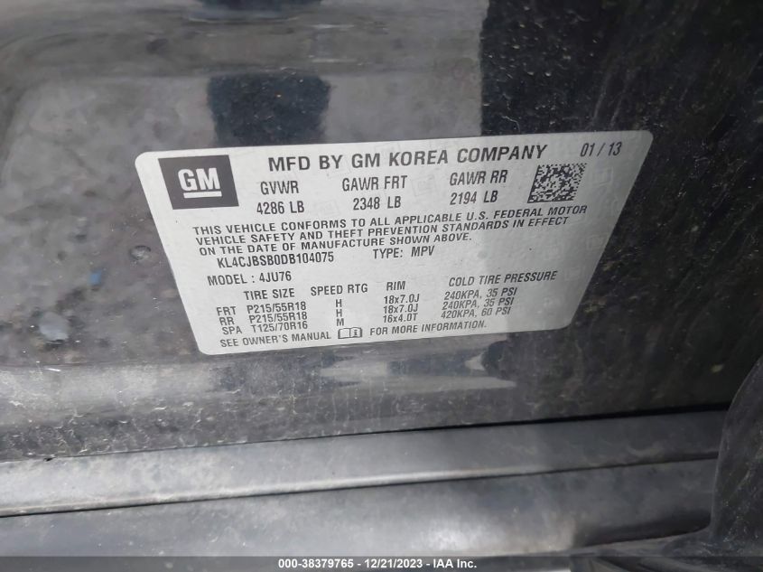 2013 BUICK ENCORE CONVENIENCE - KL4CJBSB0DB104075
