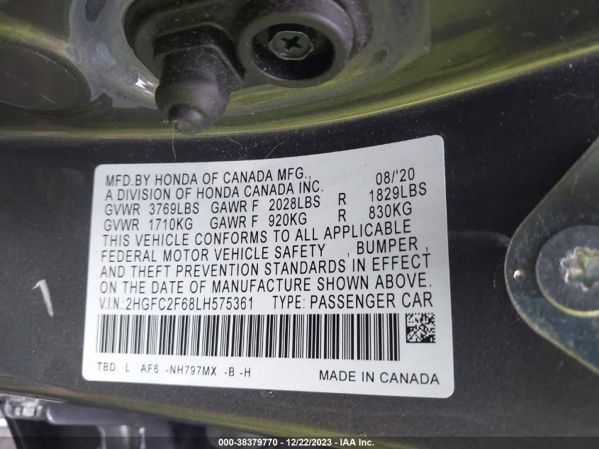 2020 HONDA CIVIC LX - 2HGFC2F68LH575361