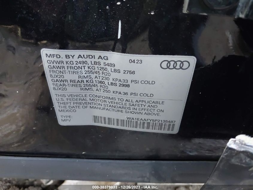 WA1EAAFY5P2135487 2023 AUDI Q5, photo no. 9