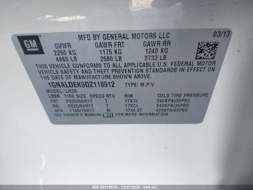 2013 CHEVROLET EQUINOX 1LT - 1GNALDEK9DZ118912