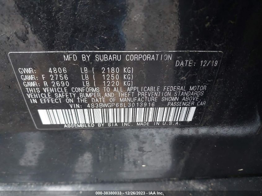2020 SUBARU LEGACY TOURING XT - 4S3BWGP68L3013916