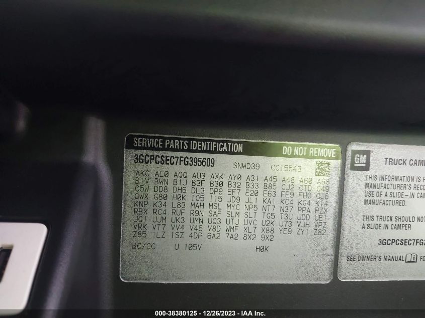2015 CHEVROLET SILVERADO 1500 1LZ - 3GCPCSEC7FG395609