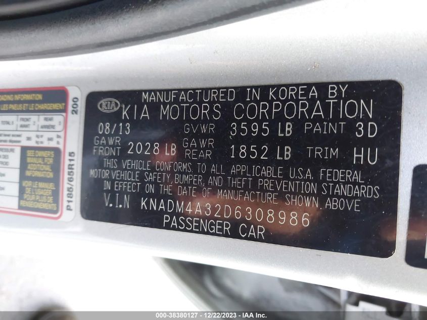 2013 KIA RIO LX - KNADM4A32D6308986