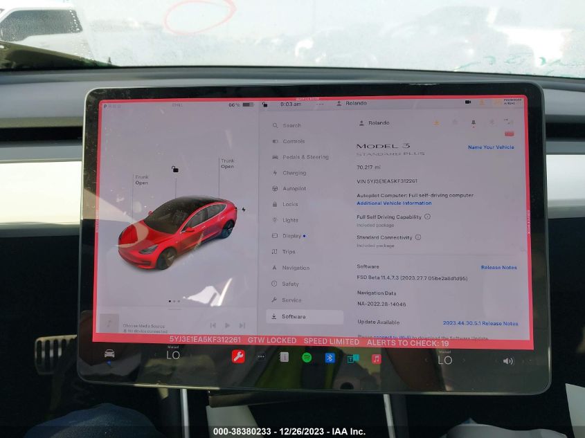 2019 TESLA MODEL 3 LONG RANGE/MID RANGE/STANDARD RANGE/STANDARD RANGE PLUS - 5YJ3E1EA5KF312261