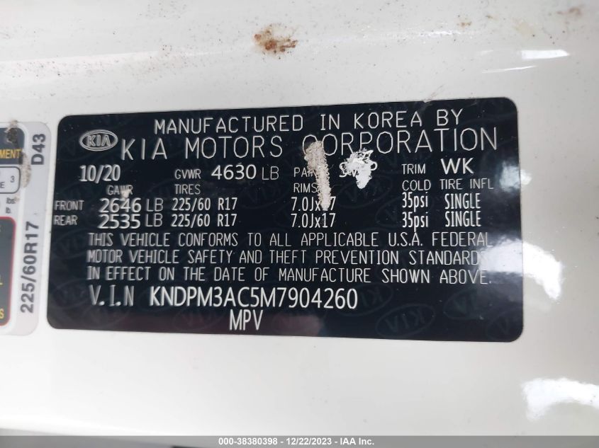 2021 KIA SPORTAGE LX - KNDPM3AC5M7904260