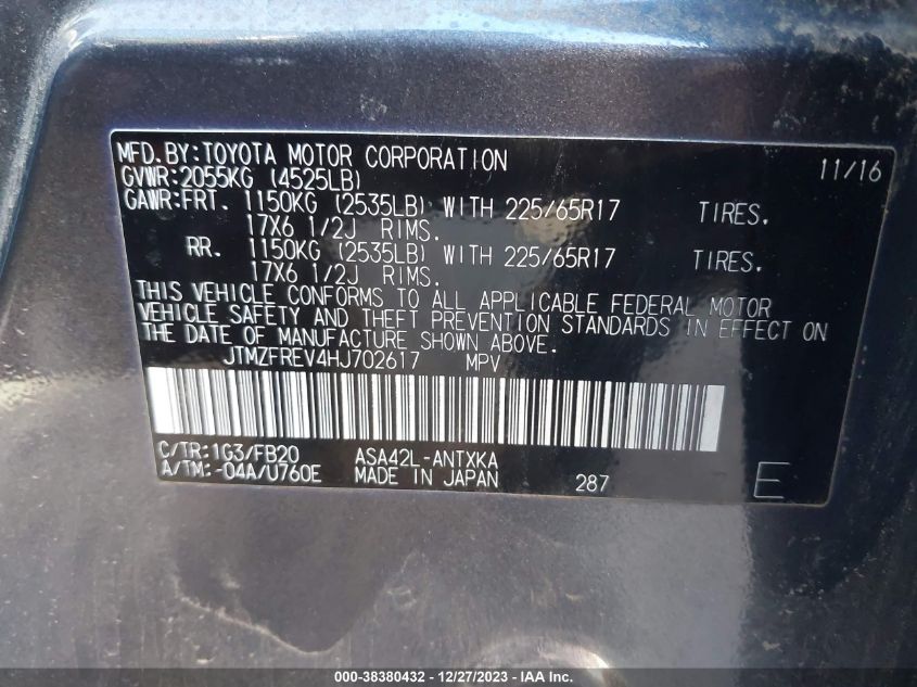 2017 TOYOTA RAV4 LE - JTMZFREV4HJ702617