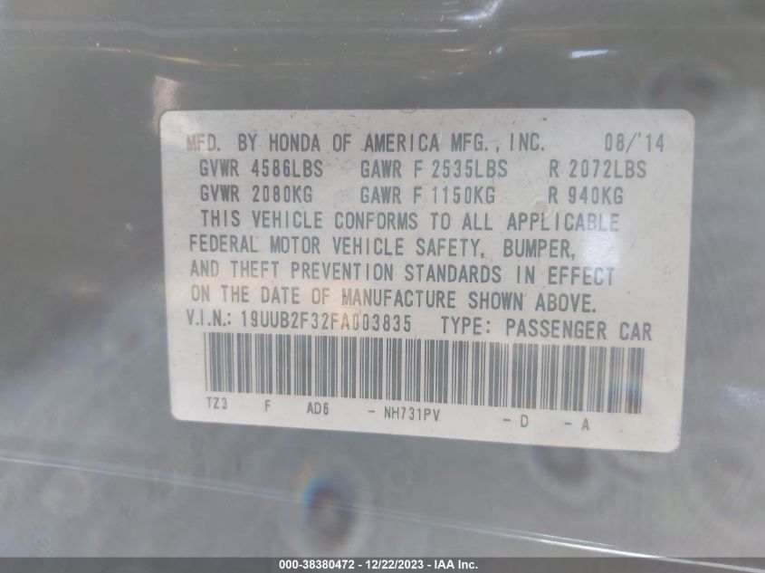 2015 ACURA TLX V6 - 19UUB2F32FA003835