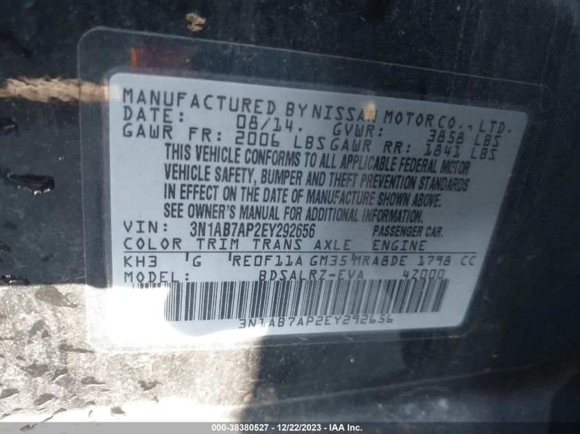 2014 NISSAN SENTRA SR - 3N1AB7AP2EY292656