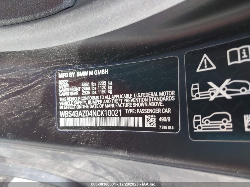 2022 BMW M4 COMPETITION XDRIVE - WBS43AZ04NCK10021