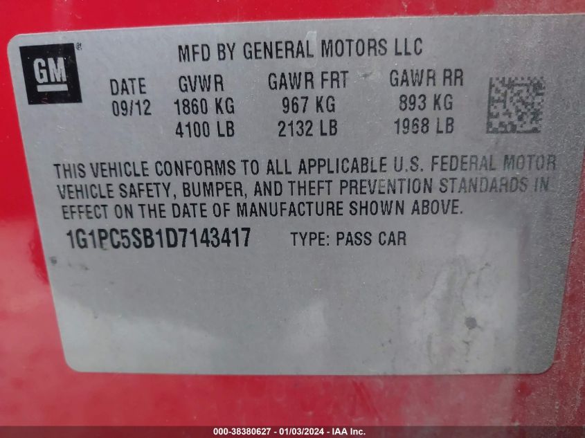 2013 CHEVROLET CRUZE 1LT AUTO - 1G1PC5SB1D7143417