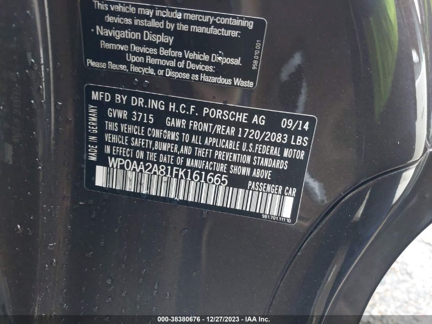 2015 PORSCHE CAYMAN WP0AA2A81FK161665