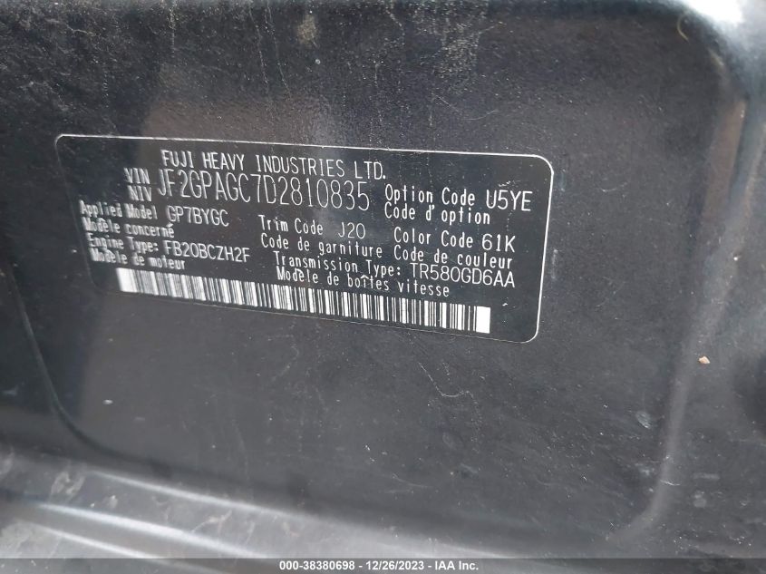 2013 SUBARU XV CROSSTREK 2.0I LIMITED - JF2GPAGC7D2810835
