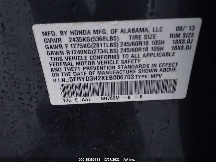 2014 ACURA MDX - 5FRYD3H2XEB006703