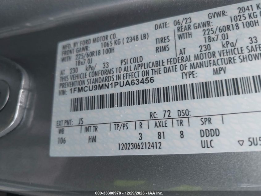 1FMCU9MN1PUA63456 2023 FORD ESCAPE, photo no. 9