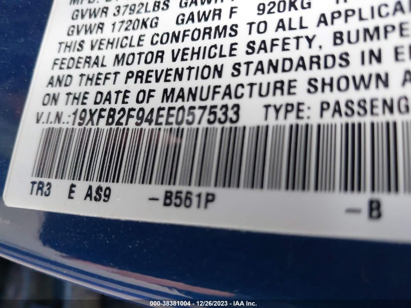 2014 HONDA CIVIC EXL - 19XFB2F94EE057533