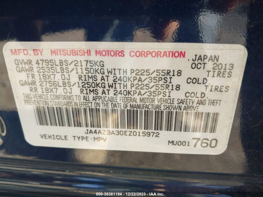 2014 MITSUBISHI OUTLANDER SE - JA4AZ3A30EZ015972