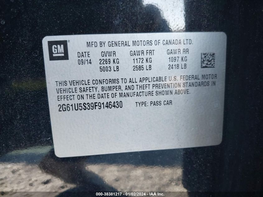 2015 CADILLAC XTS W20 LIVERY PACKAGE - 2G61U5S39F9146430