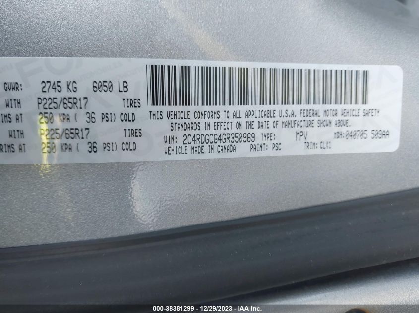 2016 DODGE GRAND CARAVAN SXT - 2C4RDGCG4GR350969